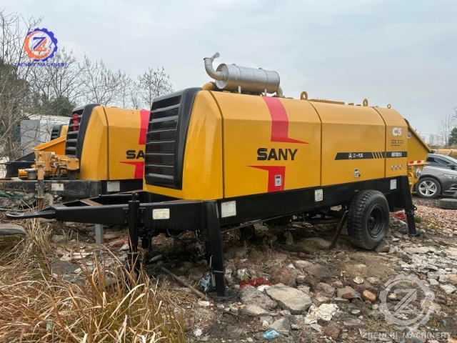 Used Sany Trailer Mounted Concrete Pump Hbt80 diesel Stationary Concrete Pump for Sale